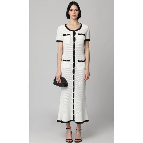 Self Portrait Crochet Midi Dress in White & Black L - Picture 1 of 8